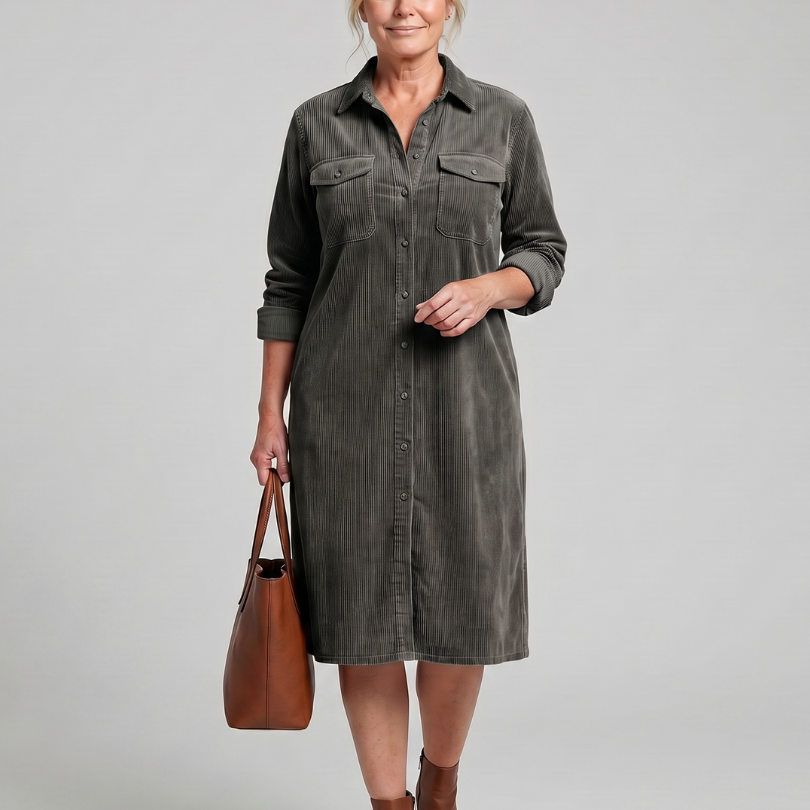 Pema | Long Sleeve Patch Pockets Midi Dress