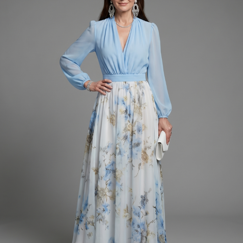Augusta | V Neck Sheer Bodice Floral Maxi Dress
