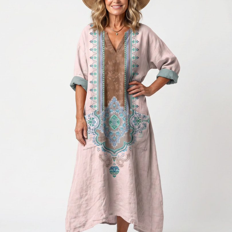 Kenza | Embroidered Panel Relaxed Pocket Midi Dress