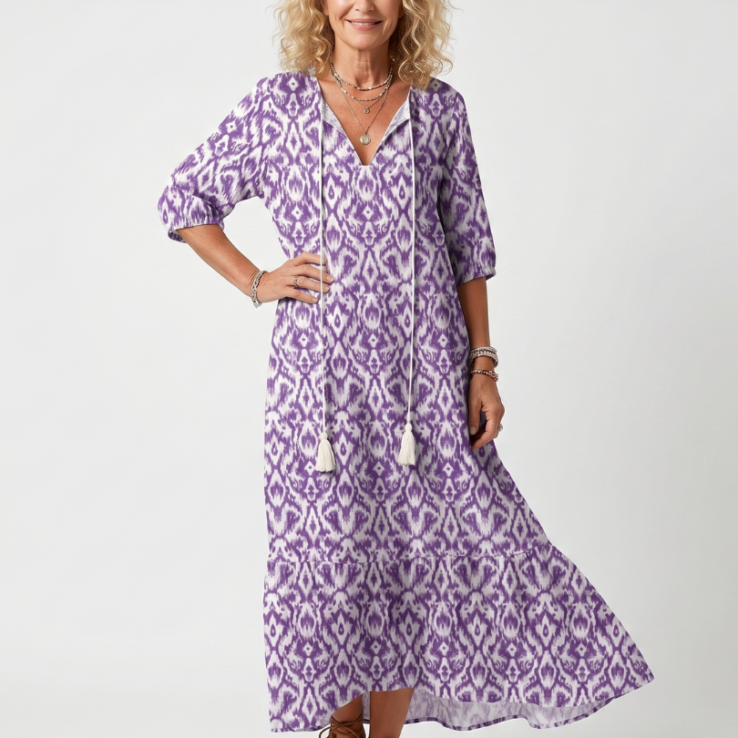 Penelope | Printed Tassel Tie Midi Dress