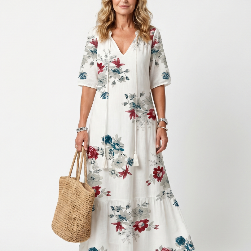 Maeva | Scattered Floral Tassel Tie Midi Dress