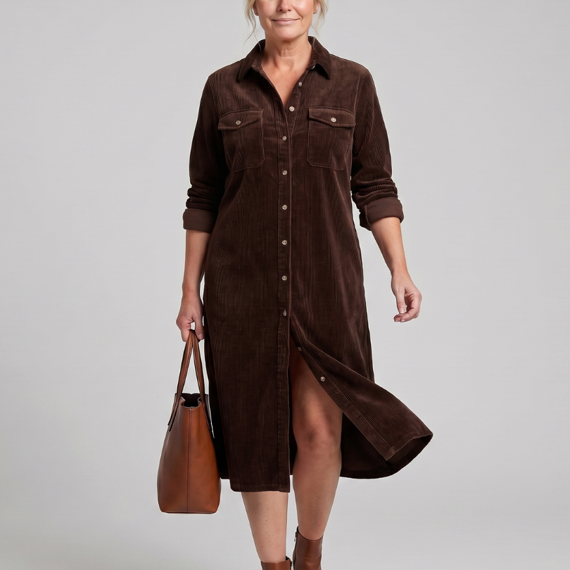 Pema | Long Sleeve Patch Pockets Midi Dress