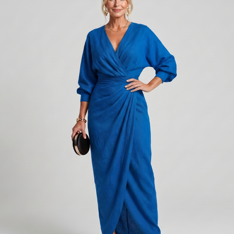 Fable | Long Sleeve Wrap Overlap Skirt Midi Dress