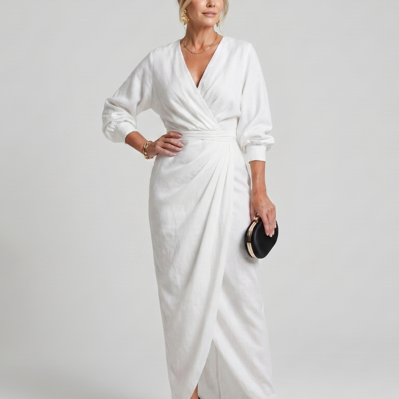 Fable | Long Sleeve Wrap Overlap Skirt Midi Dress