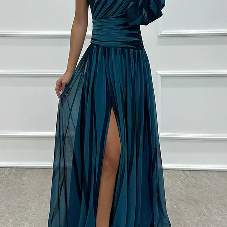 Elegant Striped Maxi Dress with One Shoulder