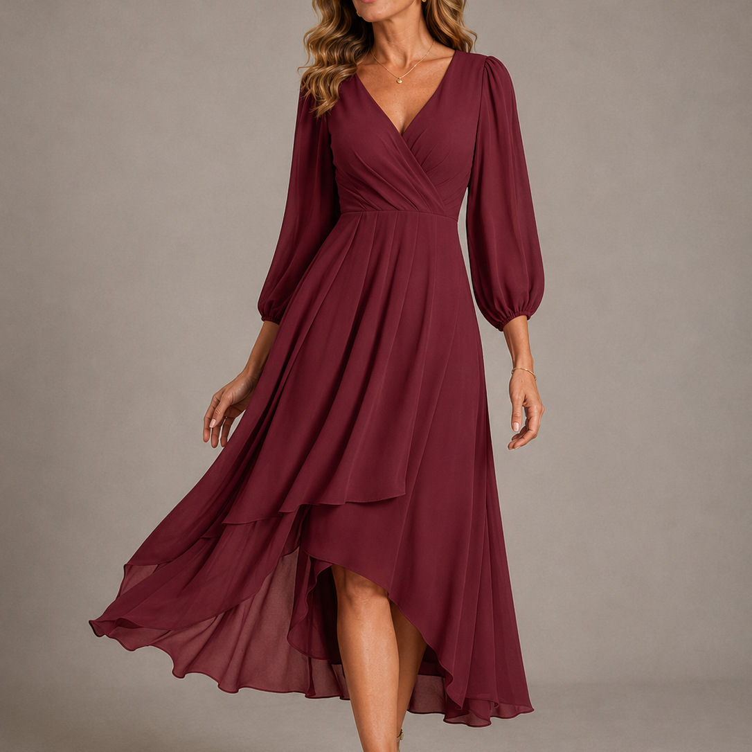 Mia™ | Elegant V-neck Long Dress