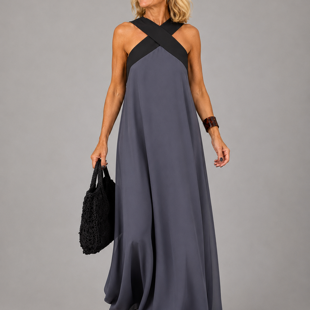 Velora™ | Cross Elegance Maxi Dress