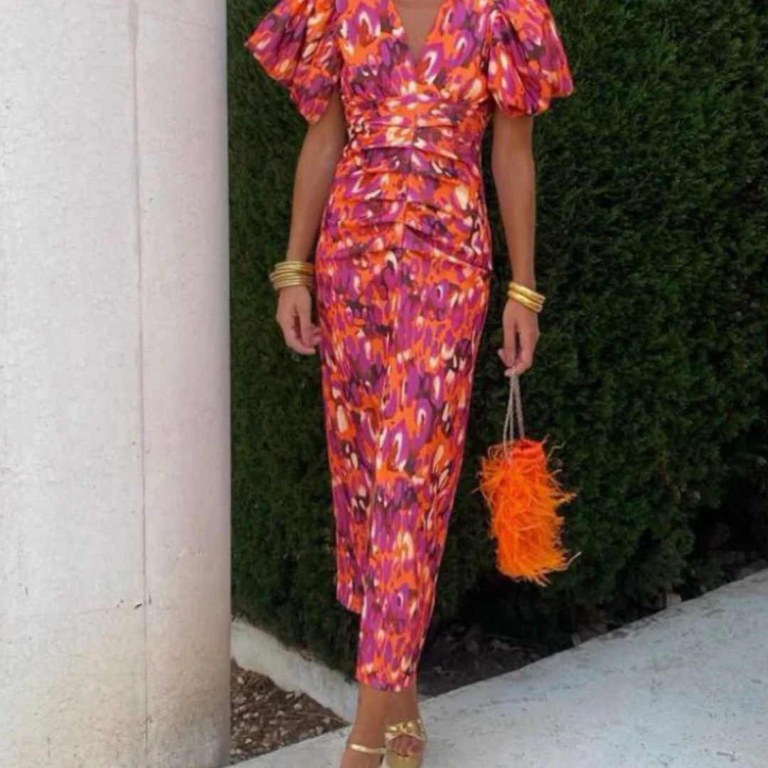 Vivid Pleated Midi Dress