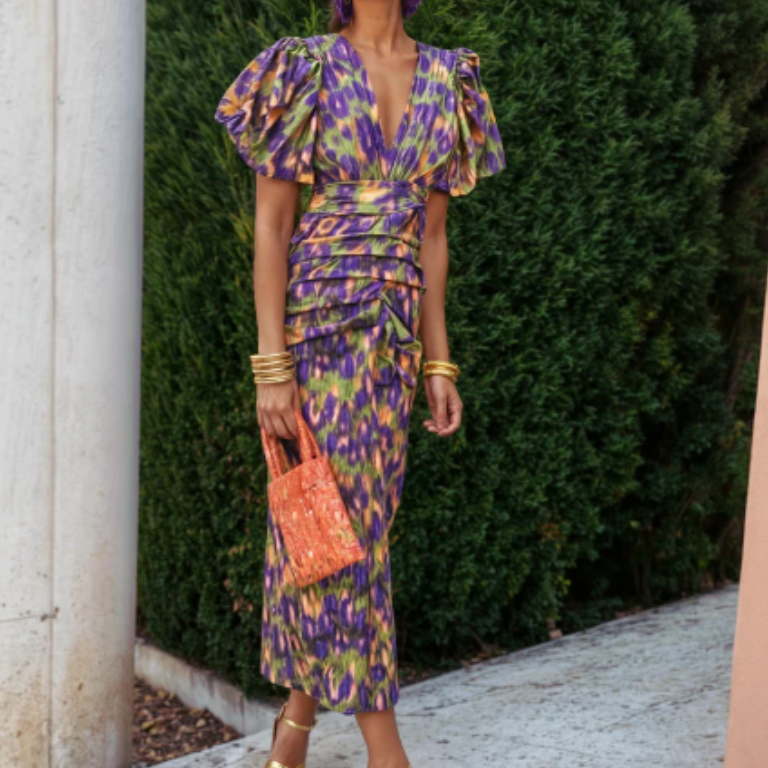 Vivid Pleated Midi Dress