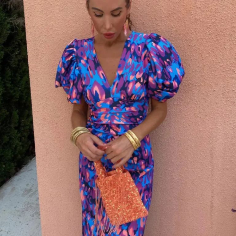 Vivid Pleated Midi Dress