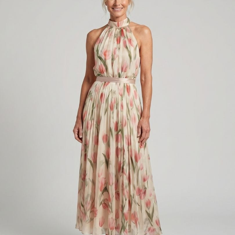 Halter Neck Floral Midi Dress