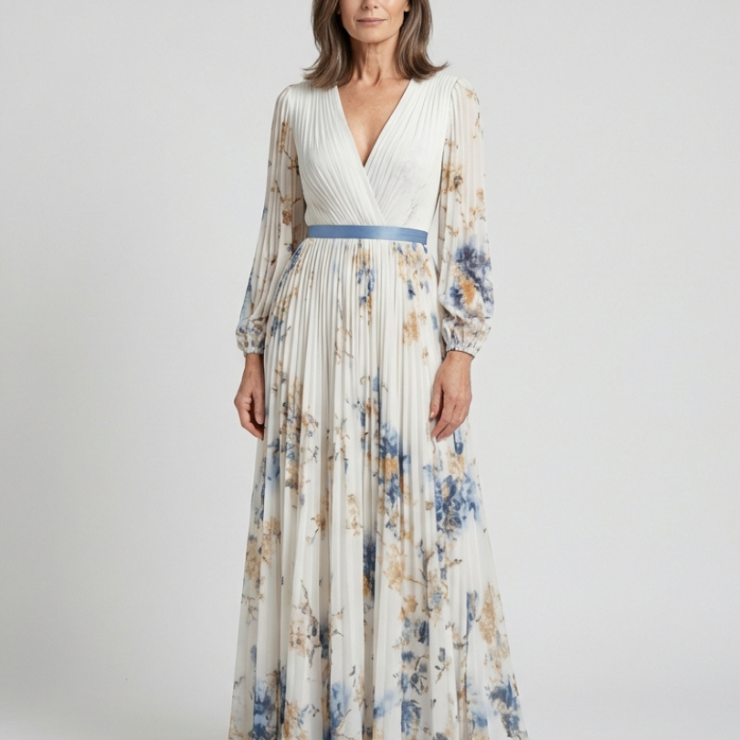 Long Sleeve V Neck Floral Maxi Dress