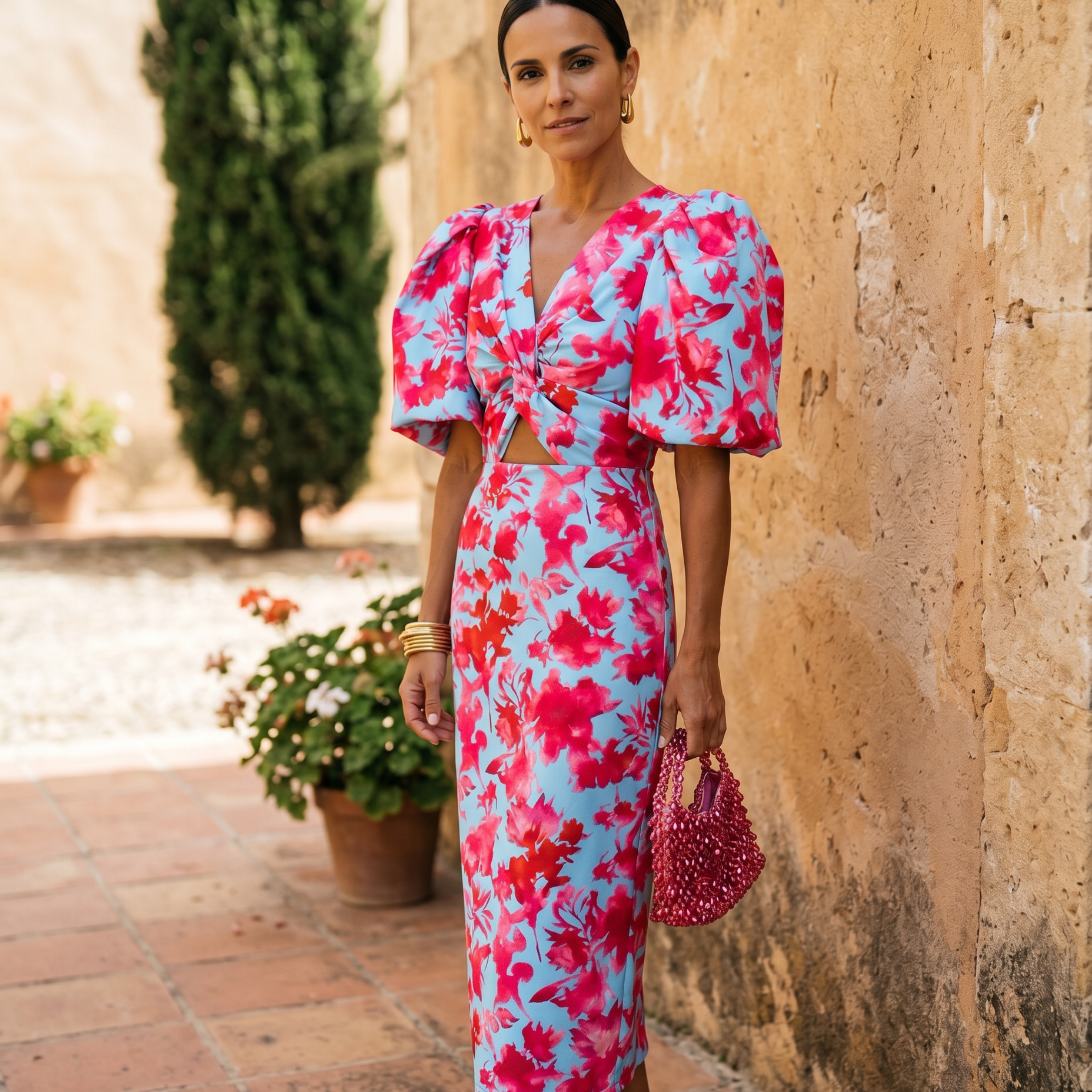 Carla™ | Floral Midi Dress with Puff Sleeves