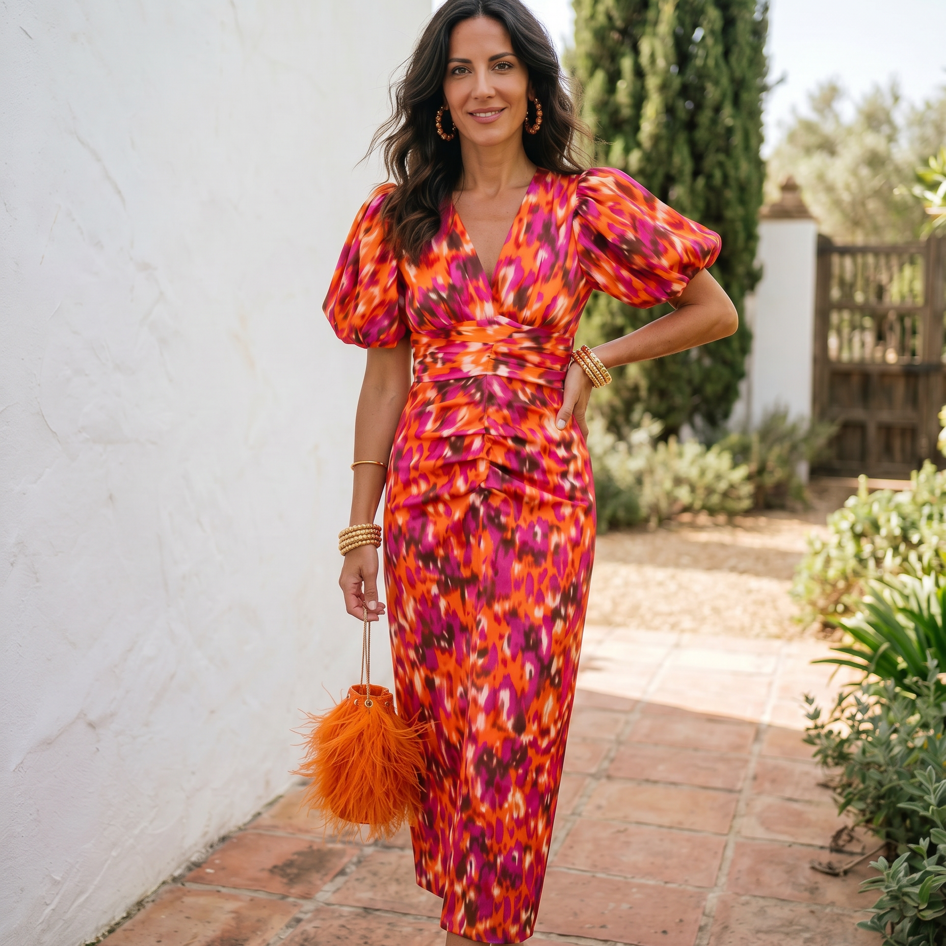Carla™ | Floral Midi Dress with Puff Sleeves