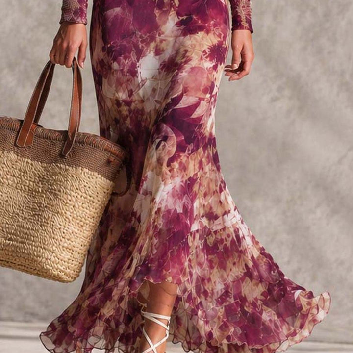 Rose Pink Floral Off-Shoulder Chiffon Maxi Dress