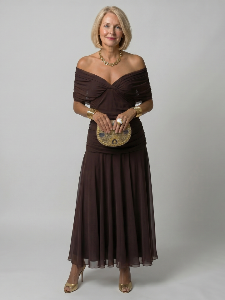 Off Shoulder Flow Midi Dress