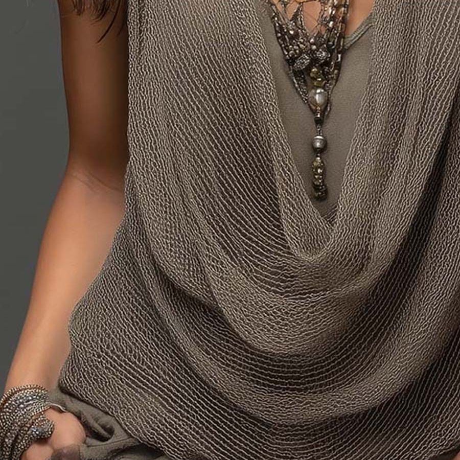 Earth-Tone Double-Layer Mesh Knit Halter Top