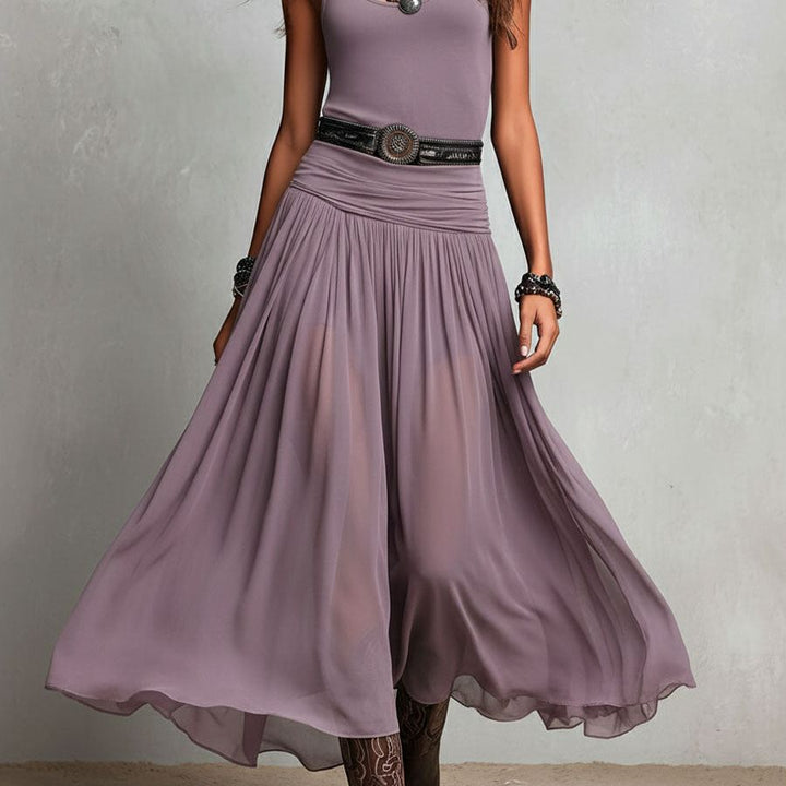 Boho Western Black  Stretchy Maxi  Dress With Sheer Skirt
