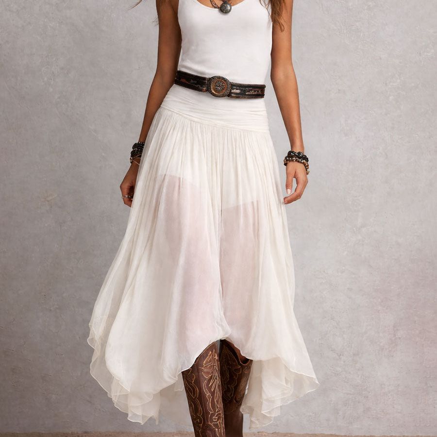Boho Western Black  Stretchy Maxi  Dress With Sheer Skirt