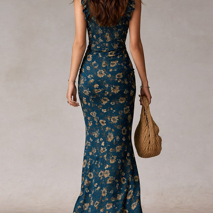 Boho Retro Ruffled Sleeves High Slit Maxi Dress