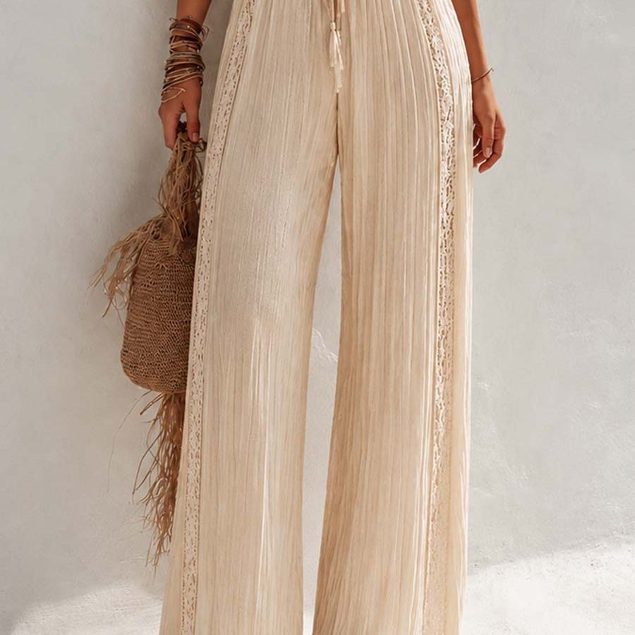 Bohemian Cream Lace Corset And Pleated Wide-Leg Jumpsuit