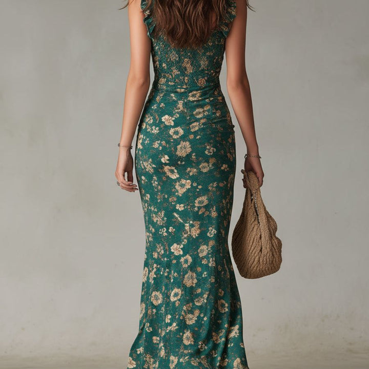 Boho Retro Ruffled Sleeves High Slit Maxi Dress