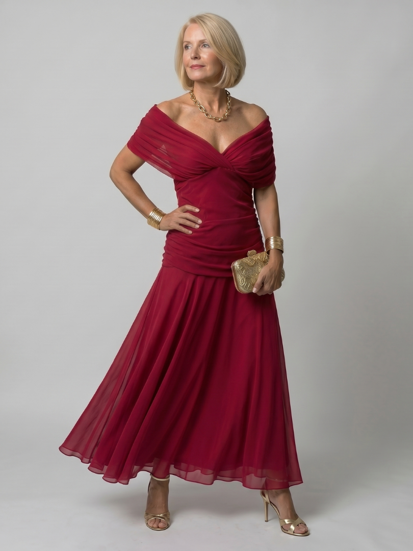 Off Shoulder Flow Midi Dress