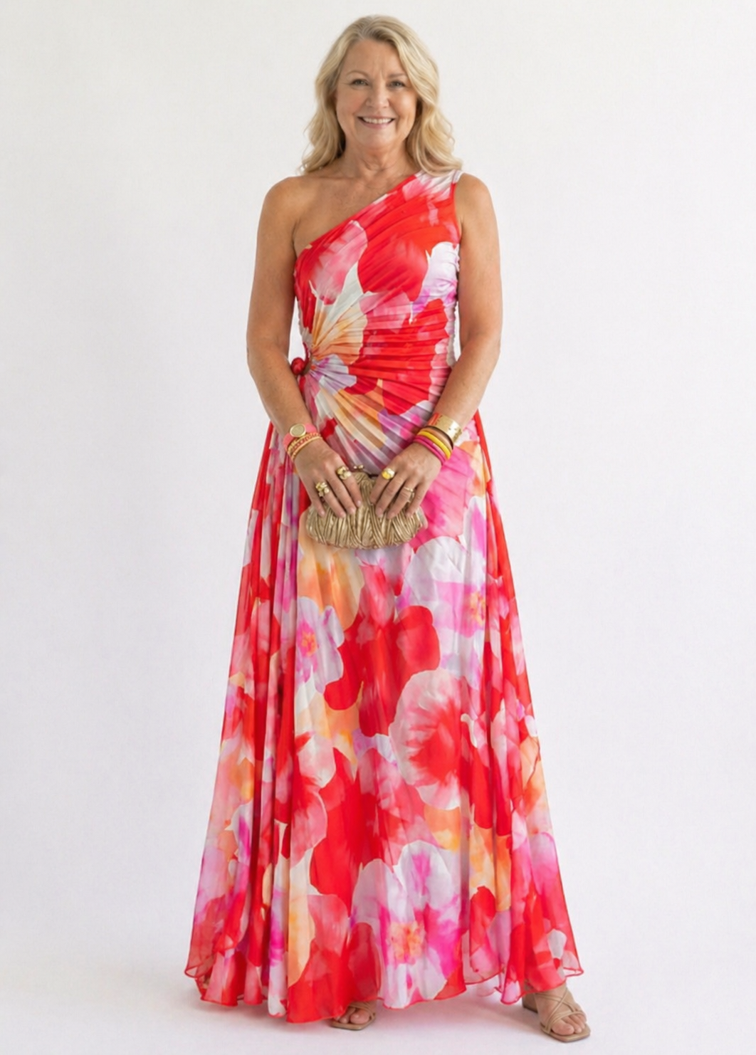 Pleated One-Shoulder Dress
