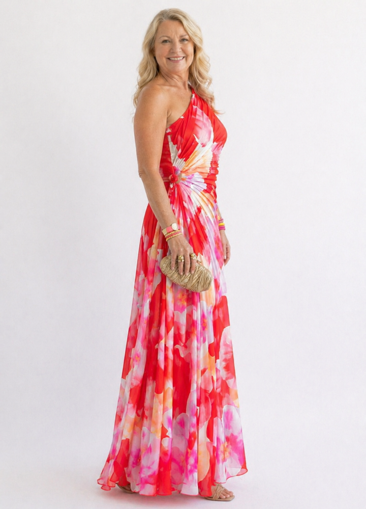 Pleated One-Shoulder Dress