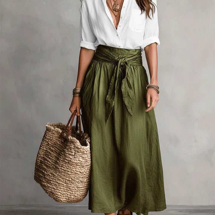 RIVER | Two-Piece Set: Black Top and Olive Green Midi Skirt