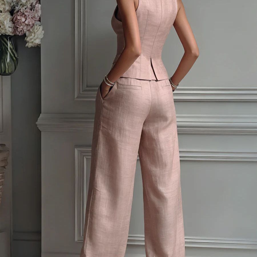 Women's Two-Piece Set with V-Neck and Buttons