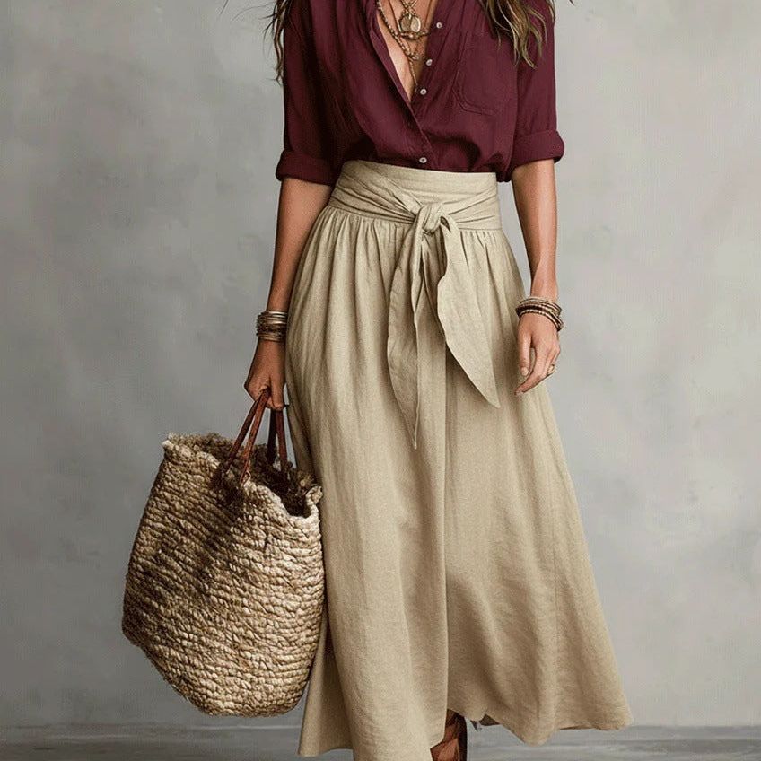 RIVER | Two-Piece Set: Black Top and Olive Green Midi Skirt