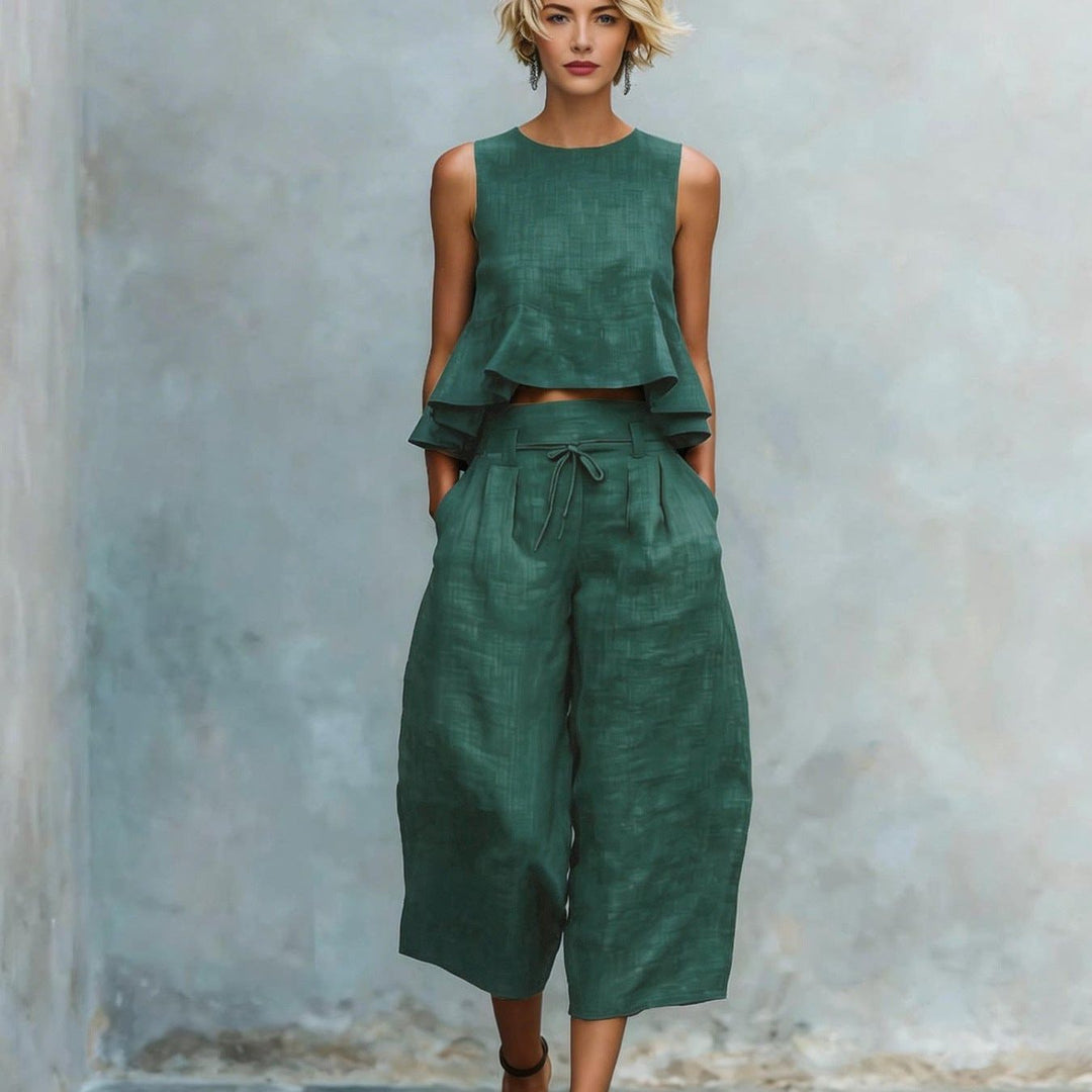Women's Two-Piece Set with Ruffled Hem