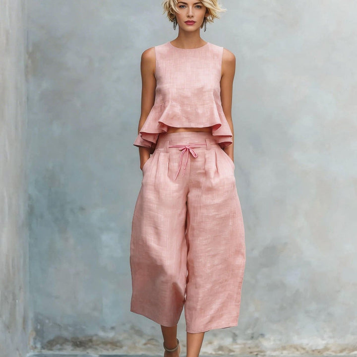 Women's Two-Piece Set with Ruffled Hem