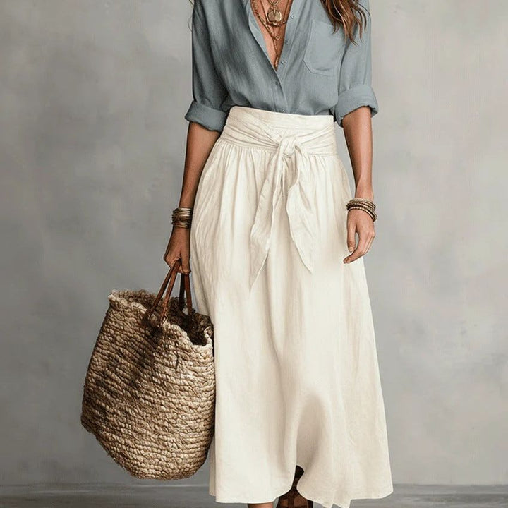 RIVER | Two-Piece Set: Black Top and Olive Green Midi Skirt