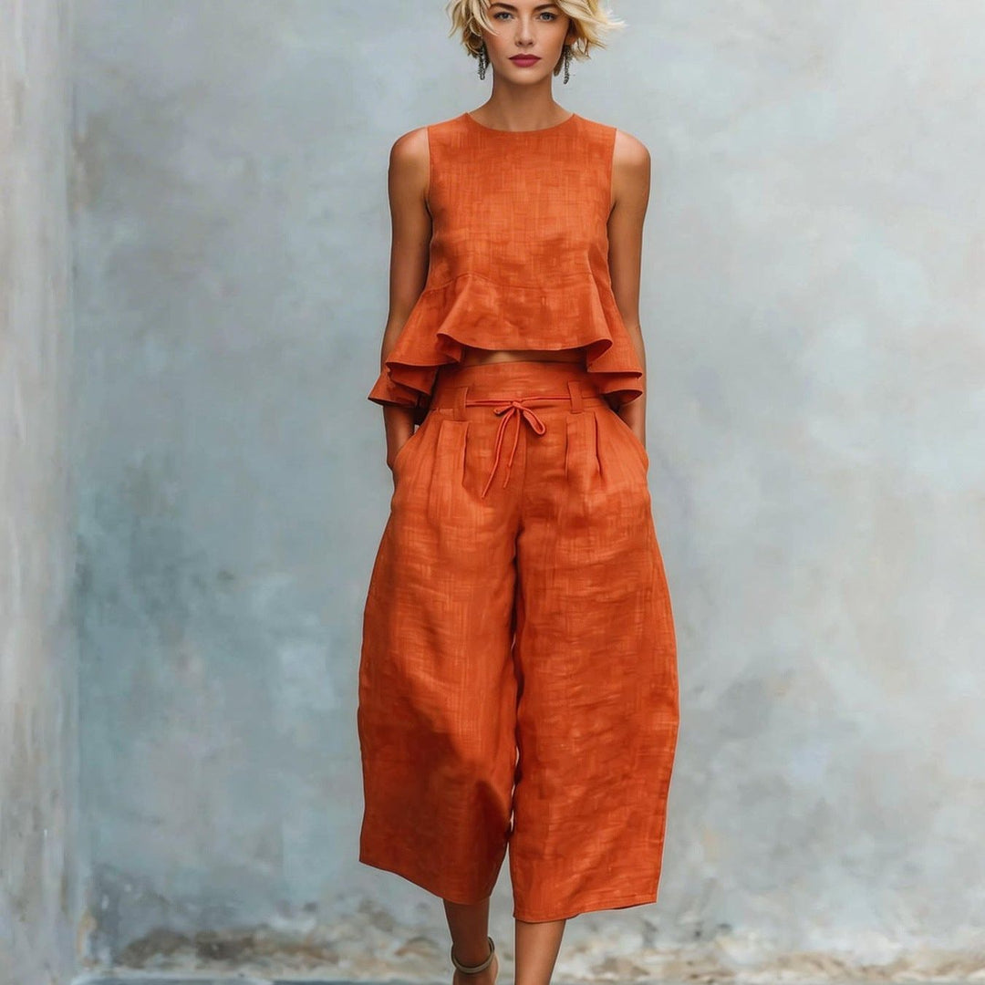 Women's Two-Piece Set with Ruffled Hem