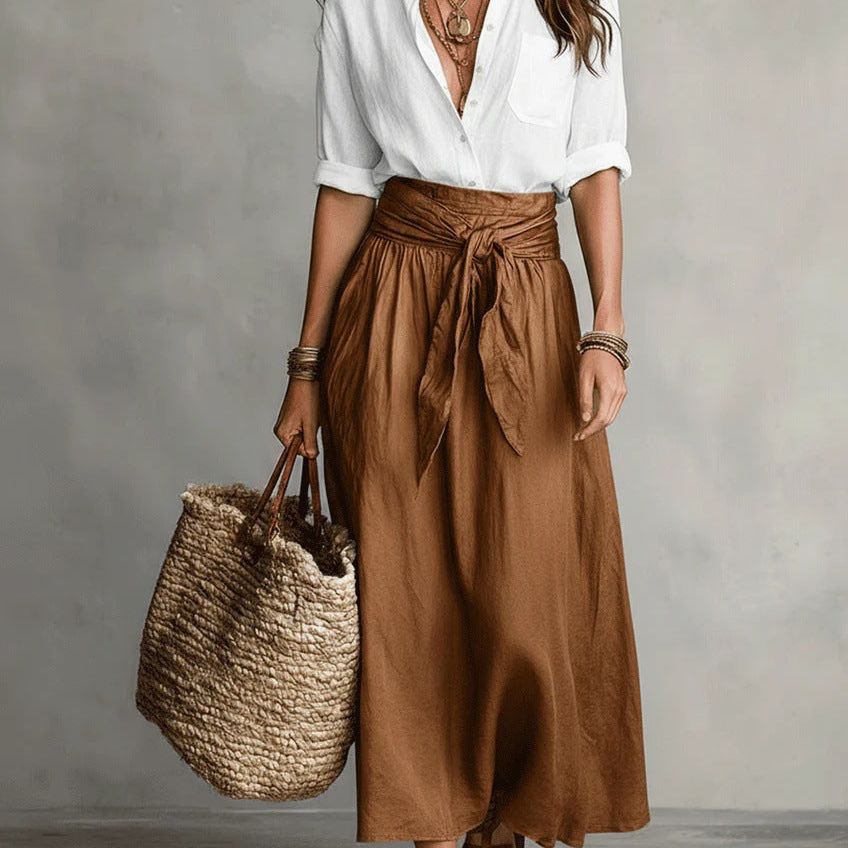 RIVER | Two-Piece Set: Black Top and Olive Green Midi Skirt