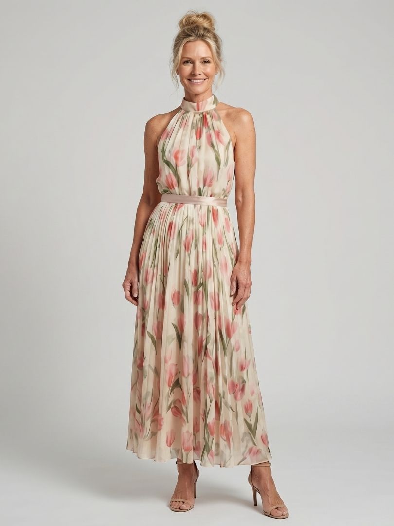 Halter Neck Floral Midi Dress