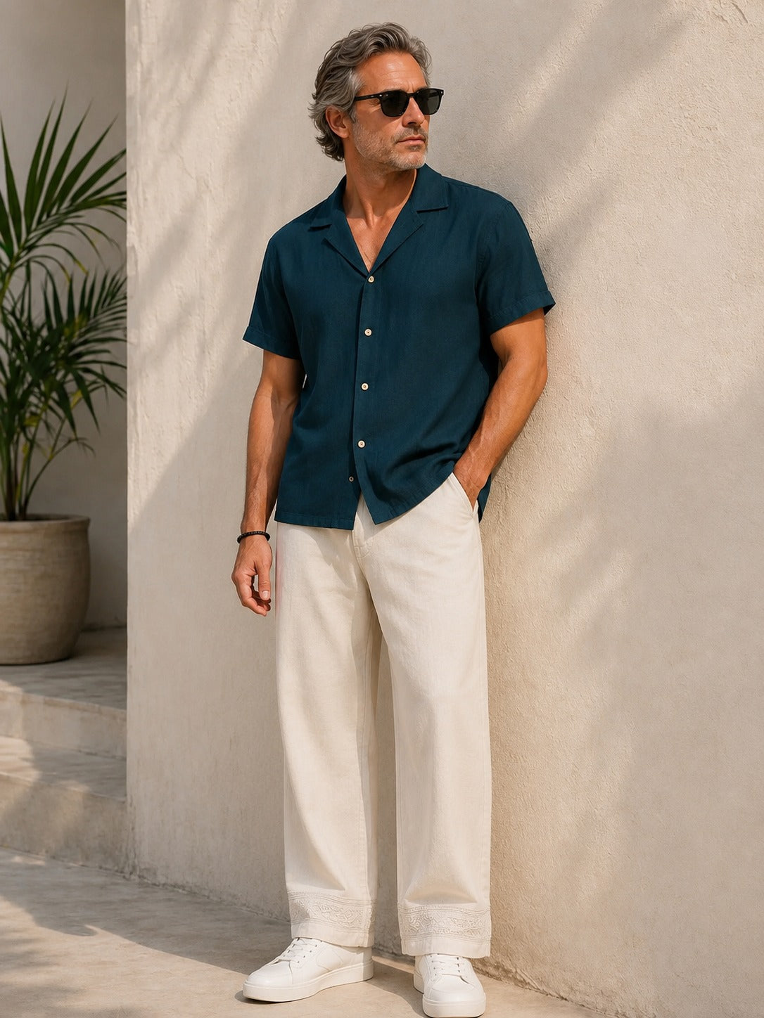 100% Linen Lace Trim Cropped Pants GILLIAN