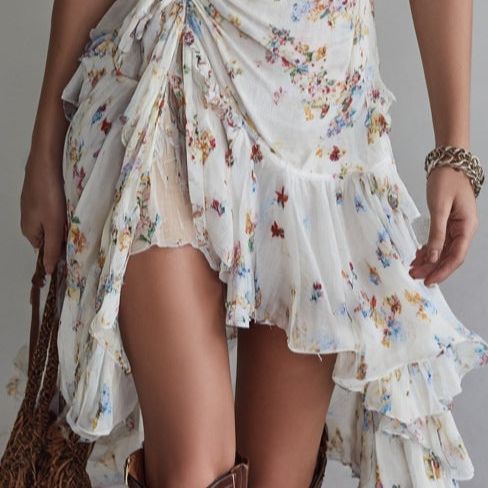 Retro Floral V-Neck Spaghetti Strap Mini Dress