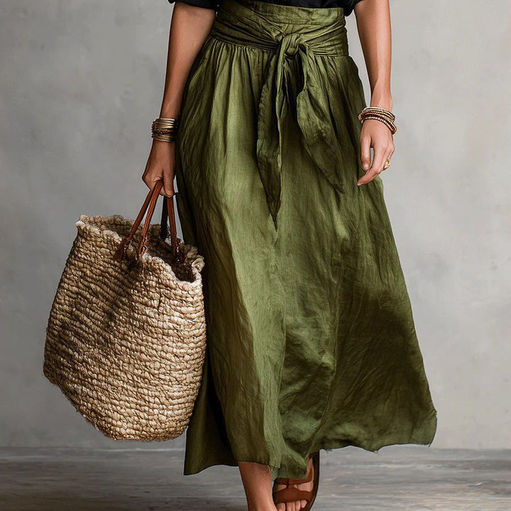 RIVER | Two-Piece Set: Black Top and Olive Green Midi Skirt