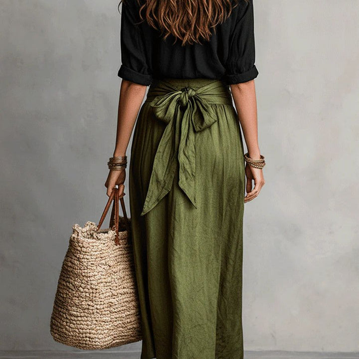 RIVER | Two-Piece Set: Black Top and Olive Green Midi Skirt