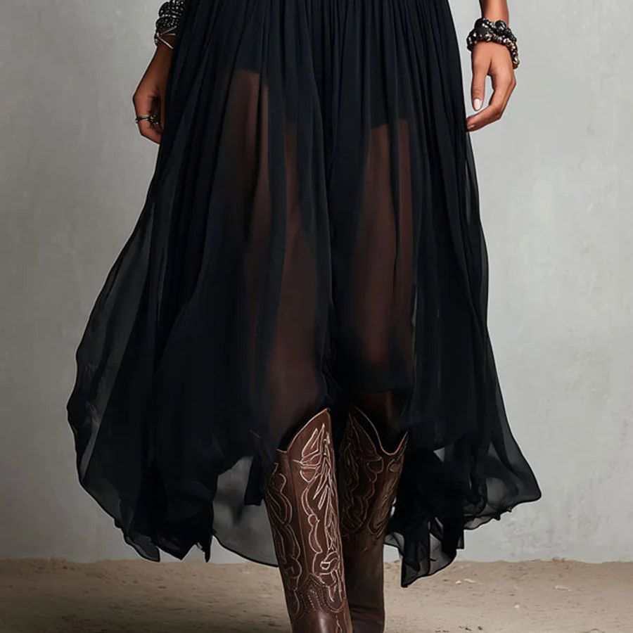 Black Sleeveless Tank Top With Tulle Skirt Maxi Dress (with belt)