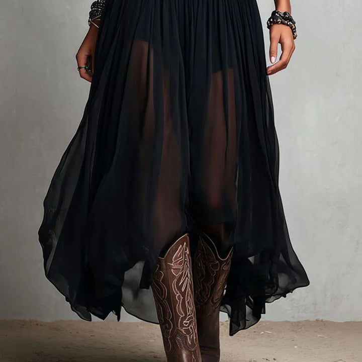 Black Sleeveless Tank Top With Tulle Skirt Maxi Dress (with belt)