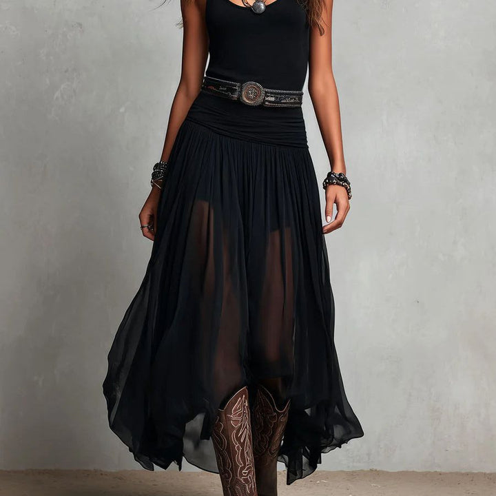 Black Sleeveless Tank Top With Tulle Skirt Maxi Dress (with belt)
