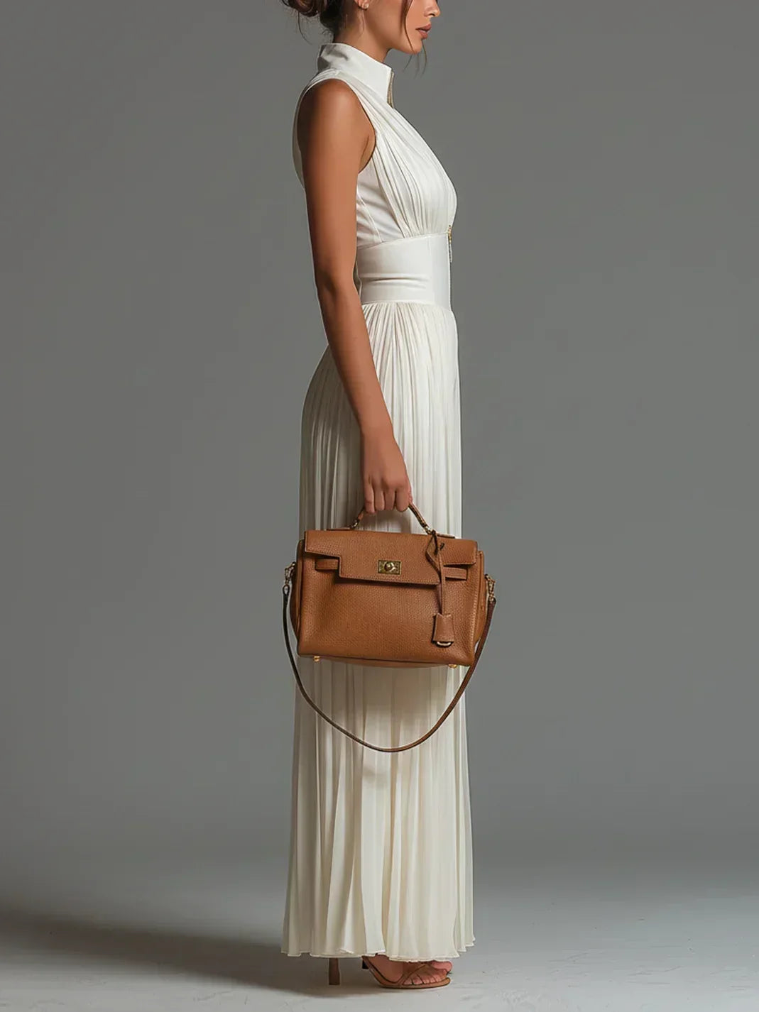 Vittoria · Black chiffon jumpsuit with V-neck, sleeveless, zip, pleated, wide-leg pants