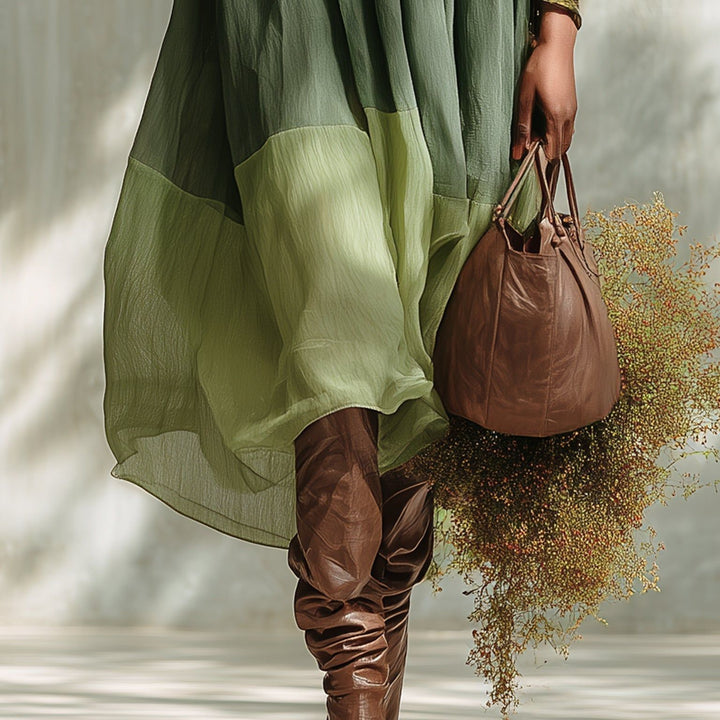 Green Chiffon Off Shoulder Short Sleeve Midi Dress