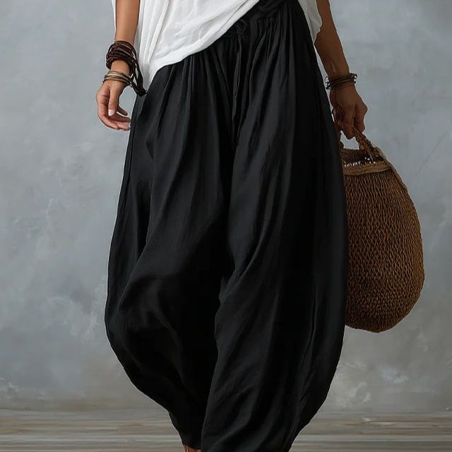 White Off-the-shoulder Top And Loose-fitting Lantern Pants Set