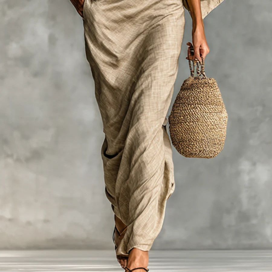 WILLOW | Beige Two Piece Set with Batwing Top and Long Skirt for Effortless Elegance