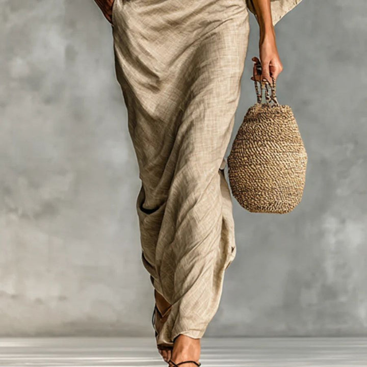 WILLOW | Beige Two Piece Set with Batwing Top and Long Skirt for Effortless Elegance